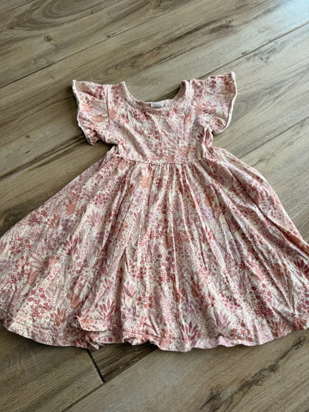 Girls' Floral Pink Flutter-Sleeve Casual Dress